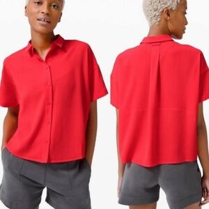 Lululemon Full Day Ahead Button Down Shirt Womens 4 Red Boxy Oversized Travel
